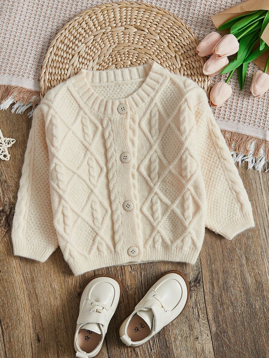 Bebé Cárdigan tejido de cable - Albaricoque - Ver 1