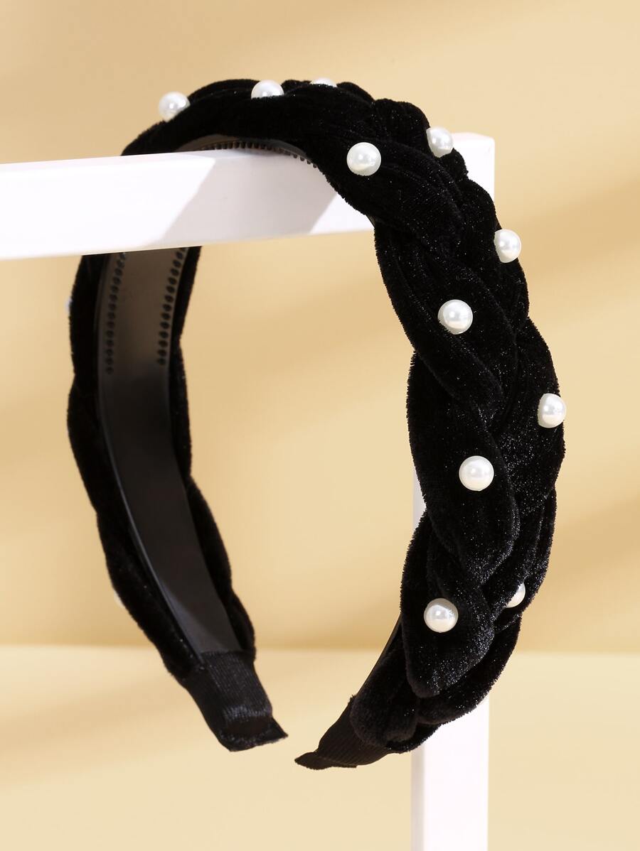 Faux Pearl Decor Headband - Black - View 1
