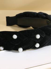 Faux Pearl Decor Headband - Black - View 3
