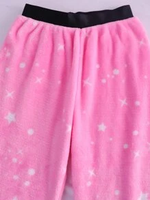 Teen Girl Star Print Drop Shoulder Flannelette Pullover & Trousers - Pink - View 5