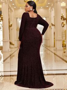 YISIKADO Plus Square Neck Mermaid Hem Glitter Prom Dress