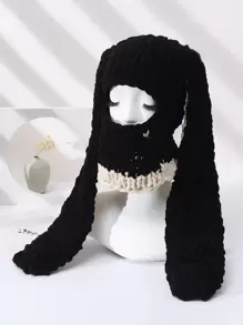 1入全新手工編織的兔耳毛線帽，帶有露出眼睛的設計，日常穿著 - 黑色 - 查看 1