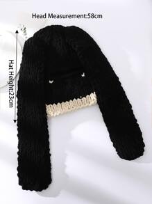 1入全新手工編織的兔耳毛線帽，帶有露出眼睛的設計，日常穿著 - 黑色 - 查看 3