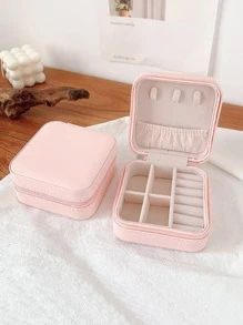 1 Pieza Caja De Almacenamiento Portátil Para Pendientes De Viaje, Mini Caja De Almacenamiento Para Anillos, Caja De Almacenamiento Para Collar. Regalo De San Valentín - Rosa - Ver 2