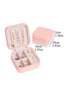 1 Pieza Caja De Almacenamiento Portátil Para Pendientes De Viaje, Mini Caja De Almacenamiento Para Anillos, Caja De Almacenamiento Para Collar. Regalo De San Valentín - Rosa - Ver 3