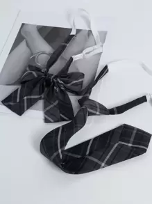 1 套格子印花领结和领带回到学校制服领带 - 彩色 - 查看 5