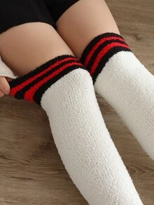 Striped Over The Knee Socks - White - View 4