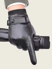 Men Minimalist Solid Gloves - Black - View 2