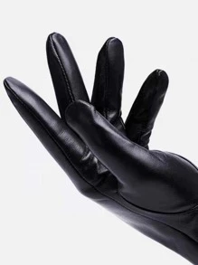 Men Minimalist Solid Gloves - Black - View 4