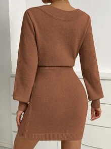 SHEIN Privé Solid Round Neck Jumper Dress - Redwood - View 2
