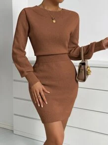 SHEIN Privé Solid Round Neck Jumper Dress - Redwood - View 4
