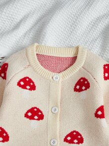 Baby Mushroom Pattern Cardigan & Ruffle Trim Knit Shorts - Apricot - View 3