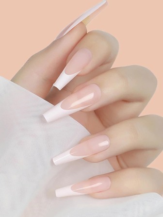 24Pcs Long Coffin Minimalist Fake Nail & 1Sheet Tape & 1Pc Nail File Press On Nails Nail Supplies Nails