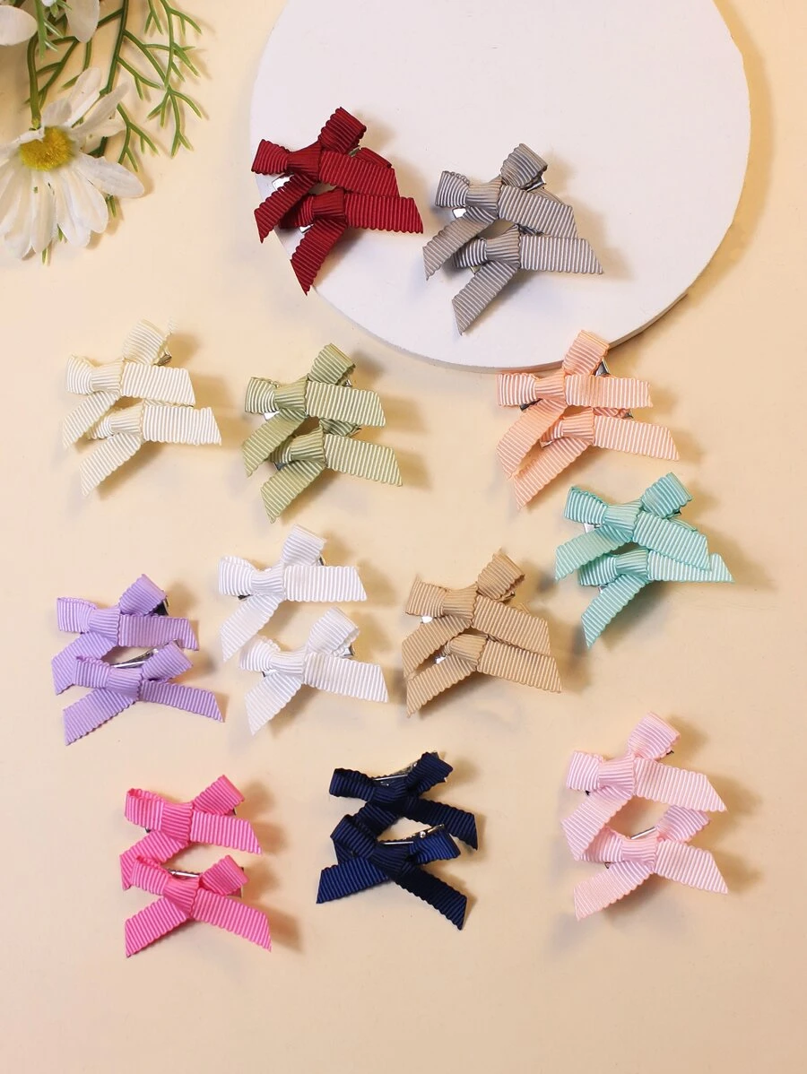 24个女孩/青少年纯色蝴蝶结发夹，适合日常佩戴 - 彩色 - 查看 1
