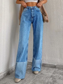 RueChic Raw Trim Wide Leg Jeans - Royal Blue - View 1