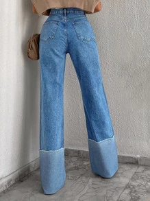 RueChic Raw Trim Wide Leg Jeans - Royal Blue - View 2