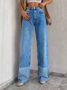 RueChic Raw Trim Wide Leg Jeans - Royal Blue - View 3