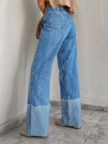 RueChic Raw Trim Wide Leg Jeans - Royal Blue - View 4