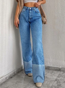 RueChic Raw Trim Wide Leg Jeans - Royal Blue - View 5