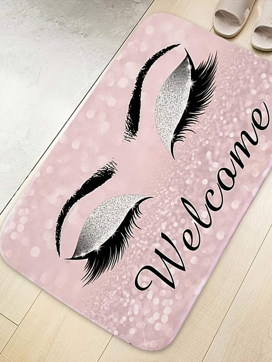 Eyelash & Letter Graphic Door Mat ,Room Decor - Multicolor - View 1