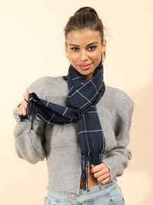 1pc Unisex Imitation Cashmere British Plaid Pattern Scarf, Suitable For Daily Wear - Navy Blue - View 3