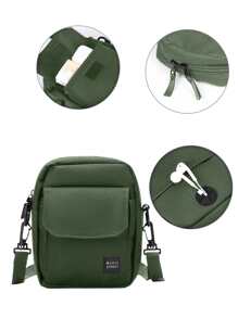 Túi crossbody Nam màu trơn Có thể điều chỉnh được - Màu xanh lá cây đậm - Xem 6