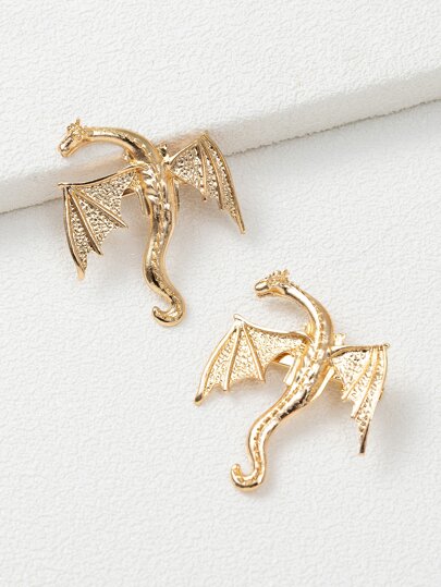 قطعتان من مشابك الشعر ذات الملمس المعدني (بشكل تنين وتمساح) كاكسسوار شعر جانبي كاجوال، قطعة رأس ذهبية، مشابك شعر، أدوات مدرسية