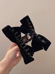 1pc Black Velvet Large Bow Hair Clip, Approx. 13cm, Suitable For Party And Daily Wear
