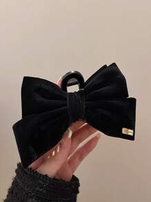 1pc Black Velvet Large Bow Hair Clip, Approx. 13cm, Suitable For Party And Daily Wear