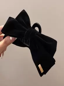 1pc Black Velvet Large Bow Hair Clip, Approx. 13cm, Suitable For Party And Daily Wear