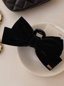 1pc Black Velvet Large Bow Hair Clip, Approx. 13cm, Suitable For Party And Daily Wear