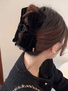 1pc Black Velvet Large Bow Hair Clip, Approx. 13cm, Suitable For Party And Daily Wear