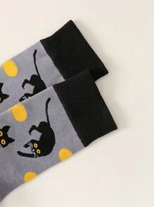 卡通貓樣式中筒襪