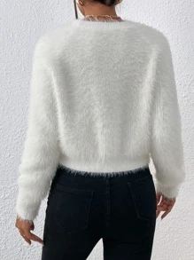 SHEIN Frenchy Cárdigan corto tejido mullido con botón delantero - Blanco - Ver 6