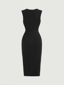 SHEIN MOD 雞心領口抽繩高衩洋裝 - 黑色 - 查看 5