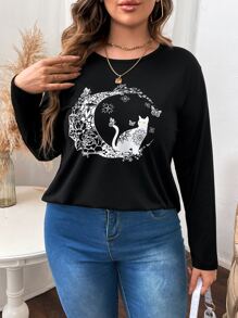 SHEIN LUNE Plus Animal Print Tee - Black - View 6