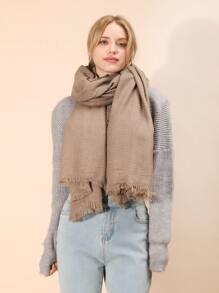 1pc Women's Solid Color Acrylic Houndstooth Pattern Fringed Scarf Shawl, Suitable For Daily Use - Khaki - View 4