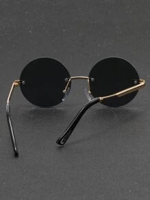 男士无框圆形镜片太阳镜，适合夏季海滩度假、户外、旅行 - 黑色 - 查看 2