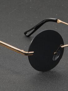 男士无框圆形镜片太阳镜，适合夏季海滩度假、户外、旅行 - 黑色 - 查看 6