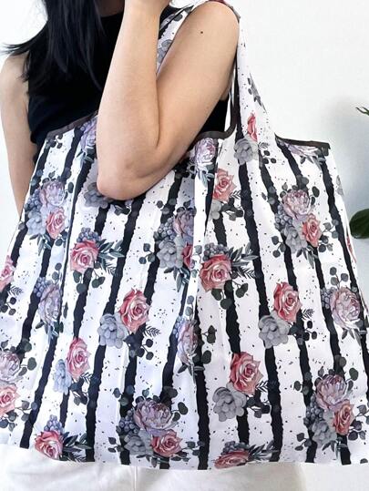 Floral Graphic Shopper Bag School Bag,Large Capacity,Portable, Suitable For Teen Girls Women College Students, Perfect For Back To School,First Day Of School,Middle School, High School,Shopping,Holiday