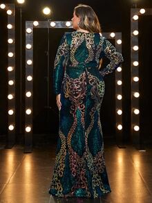 YISIKADO Vestido de vestir de malla barroco con lentejuelas - Verde Oscuro - Ver 2