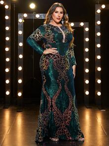 YISIKADO Vestido de vestir de malla barroco con lentejuelas - Verde Oscuro - Ver 3