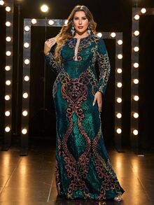 YISIKADO Vestido de vestir de malla barroco con lentejuelas - Verde Oscuro - Ver 5