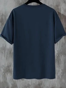 Claim Dot Men T-Shirts Fit Crew Neck Drop Shoulder Short Sleeve Graphic Tee Casual Spring Polyester - Navy Blue - View 2