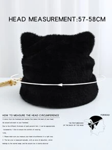 Cute Fluffy Ear Decor Hat - Black - View 4
