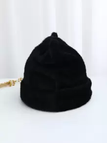 Cute Fluffy Ear Decor Hat - Black - View 6