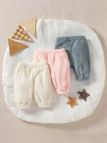 Baby 3pcs Solid Flannel Trousers - Multicolor - View 1