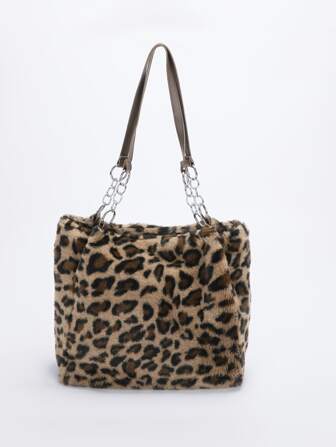 Fuzzy, Soft, Plush Leopard Pattern Fluffy Shoulder Tote Bag For Girls, Women, College Students, Rookies & White-Collar Workers For Work, Office, Commute, For Autumn & Winter, Warm Winter, Outdoors, Leopard Print Bag, New Autumn And Winter Women Bag, Best Fall Purse, New Fall Fashion 2025 For Women, New Fall Winter Tiger Print Bag For Women, New Arrival Fur Bag For Women
