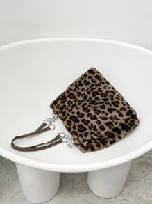 毛绒绒、柔软、毛绒豹纹蓬松单肩托特包，适合女孩、女士、大学生、新人及白领，适合工作、办公室、通勤、秋冬季、温暖冬季、户外、豹纹包、新款秋冬女包、最佳秋季钱包、2025 秋季新款女士时尚包、新款秋冬女士虎纹包、新款女士皮草包 - 棕色 - 查看 7