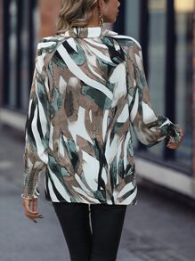 SHEIN LUNE 筆刷圖案燈籠袖襯衫